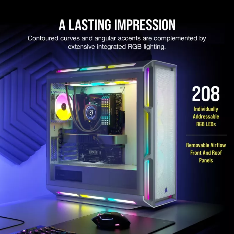 Caixa de PC mid-tower ATX CORSAIR - iCUE 5000T - RGB vidro temperado - branco