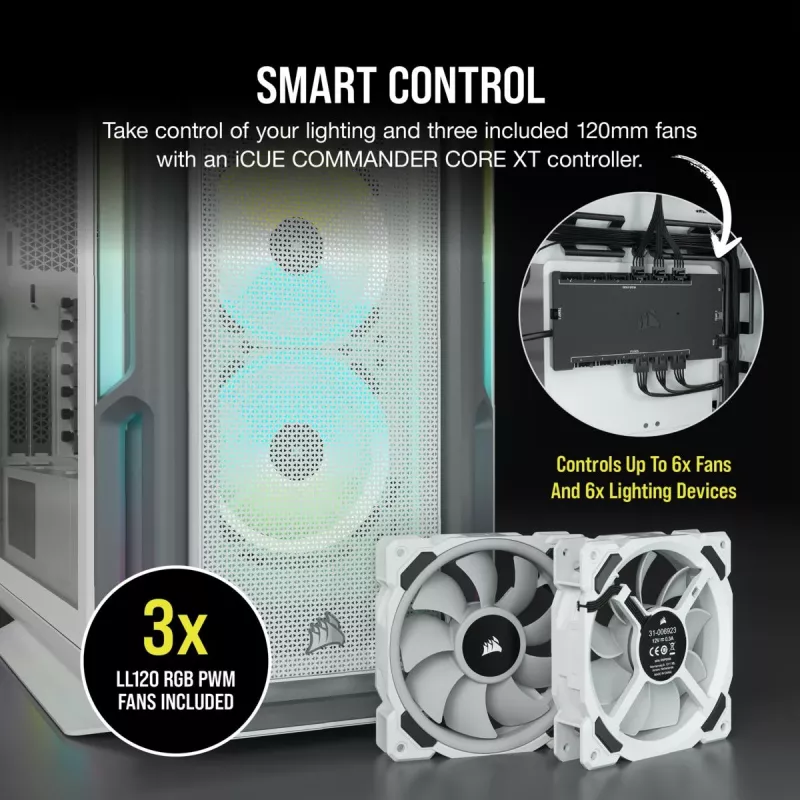 Caixa de PC mid-tower ATX CORSAIR - iCUE 5000T - RGB vidro temperado - branco
