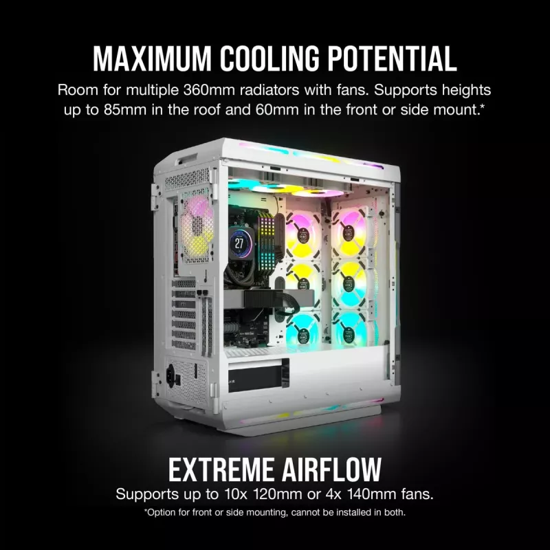 Caixa de PC mid-tower ATX CORSAIR - iCUE 5000T - RGB vidro temperado - branco