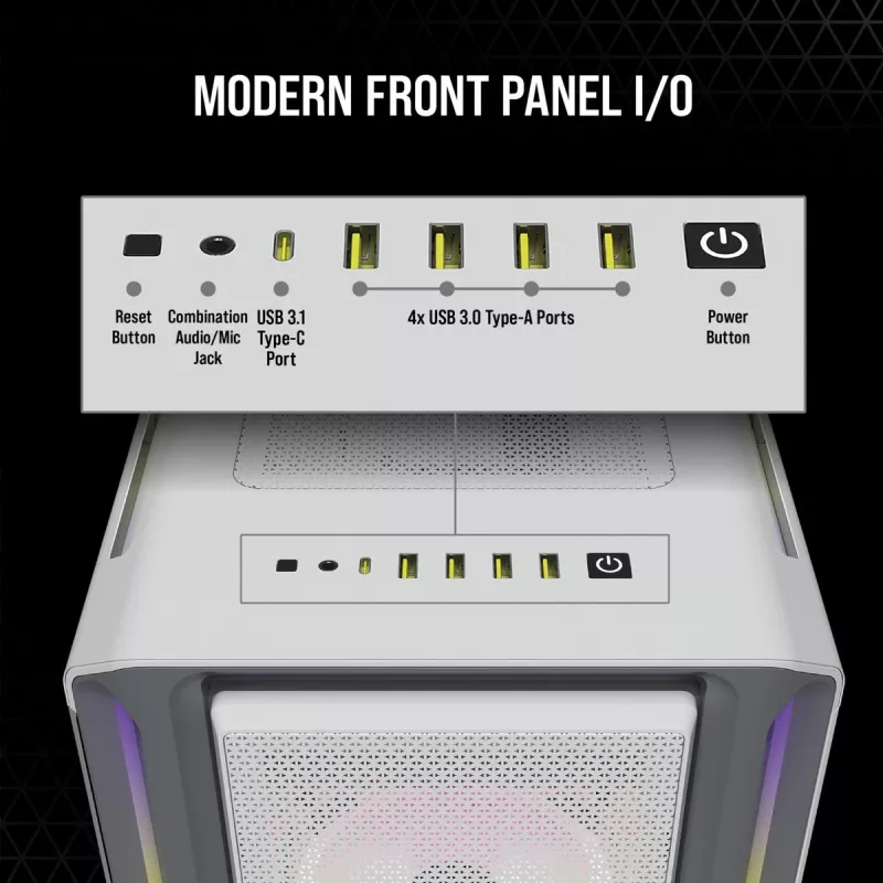 Caixa de PC mid-tower ATX CORSAIR - iCUE 5000T - RGB vidro temperado - branco