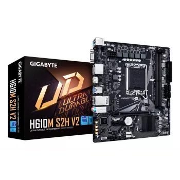 Placa-mãe GIGABYTE H610M S2H V2 - Compatível com CPUs Intel Core 14.ª geração, VRM digital híbrido 4+1+1 fases, até 5600MHz DDR5, 1xPCIe 3.0 M.2, GbE LAN, USB 3.2 Gen 1