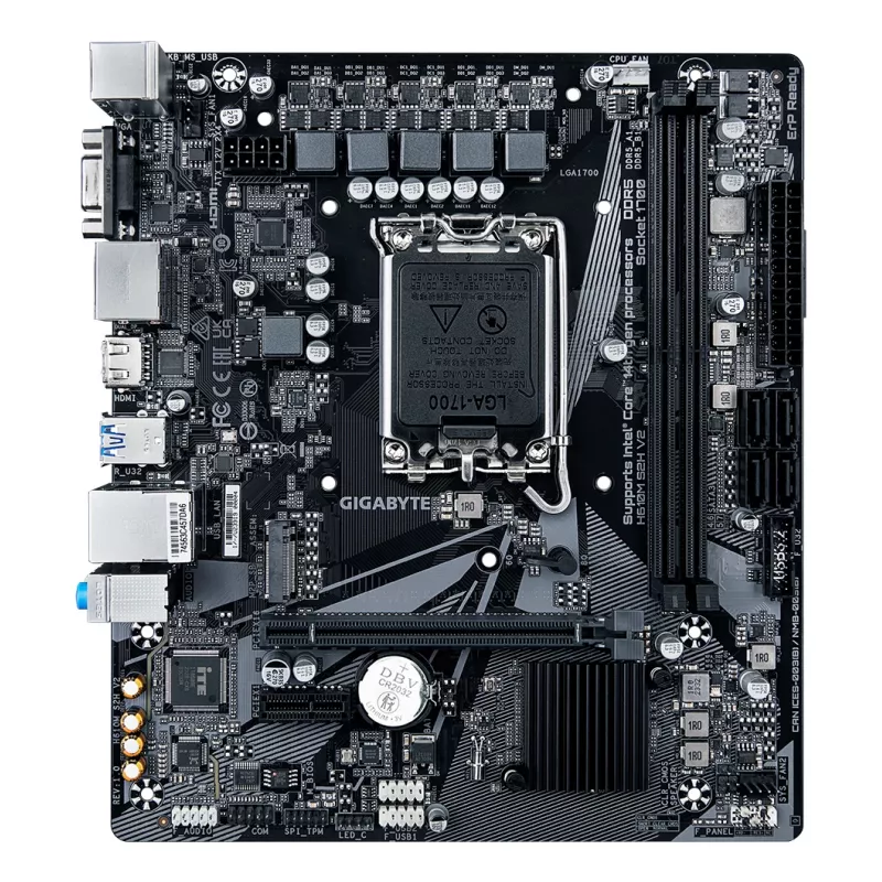Placa-mãe GIGABYTE H610M S2H V2 - Compatível com CPUs Intel Core 14.ª geração, VRM digital híbrido 4+1+1 fases, até 5600MHz DDR5, 1xPCIe 3.0 M.2, GbE LAN, USB 3.2 Gen 1