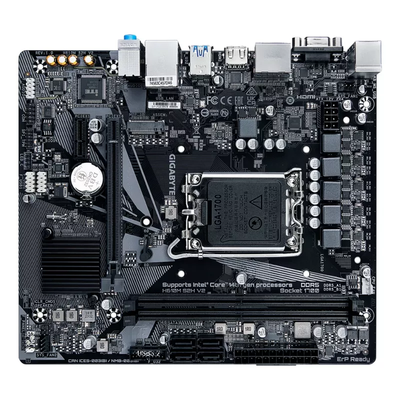 Placa-mãe GIGABYTE H610M S2H V2 - Compatível com CPUs Intel Core 14.ª geração, VRM digital híbrido 4+1+1 fases, até 5600MHz DDR5, 1xPCIe 3.0 M.2, GbE LAN, USB 3.2 Gen 1