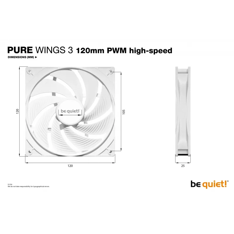 Ventoinha para caixa de computador be quiet Pure Wings 3 120mm PWM high-speed branca 12 cm 1 unidade