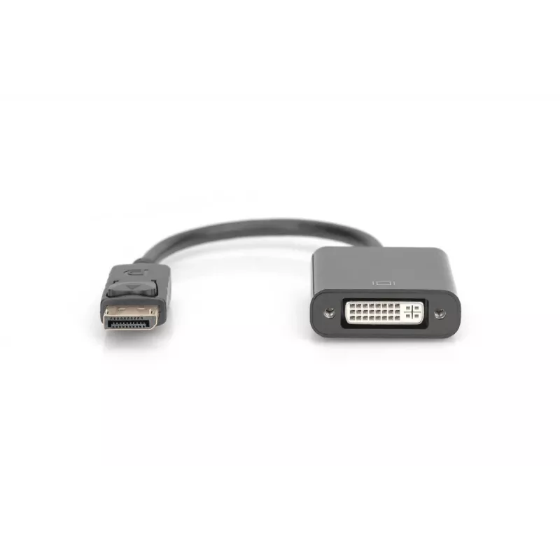 Cabo adaptador DisplayPort DIGITUS ASSMANN, DP - DVI (24+5) M/F, 15cm com bloqueio, compatível com DP 1.2, CE preto