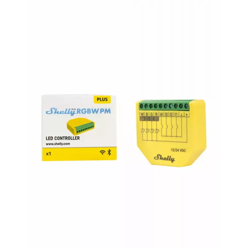 Shelly Plus RGBW PM luz inteligente sem fios verde amarelo