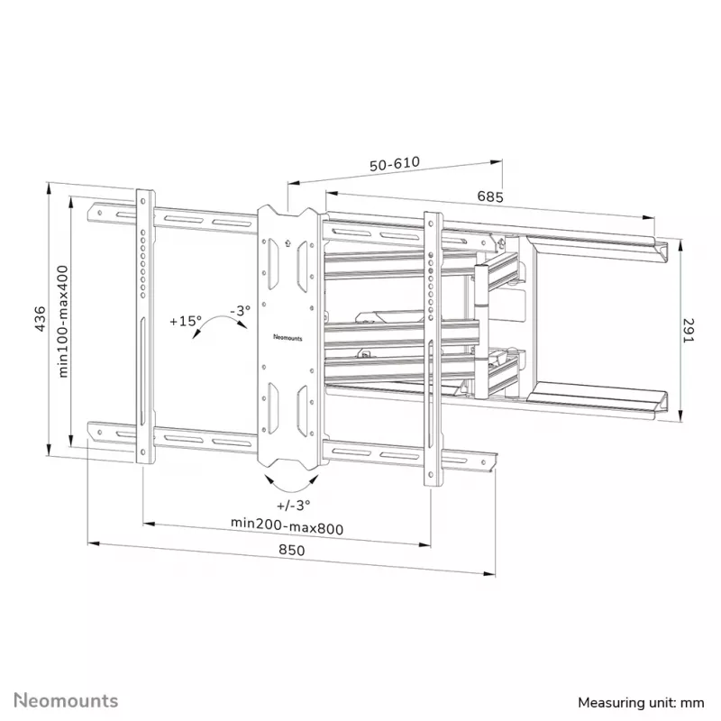 Suporte de parede para TV Neomounts WL40S-850BL18 43-86 polegadas - totalmente articulado - instalação rápida