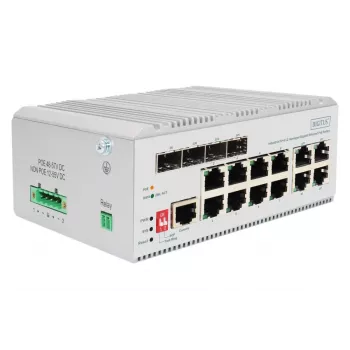 DIGITUS switch de rede Gigabit Ethernet PoE - 8 portas industrial, L2 gerido, 4 uplink SFP