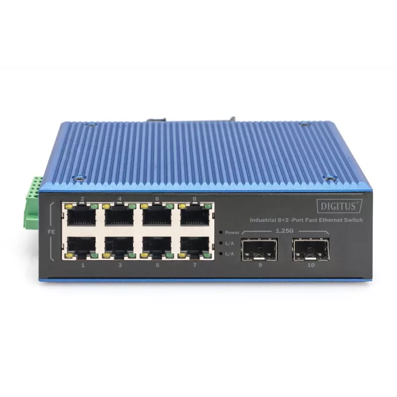 DIGITUS switch Fast Ethernet industrial 8+2 portas 8 portas FE RJ45 2 portas GE SFP