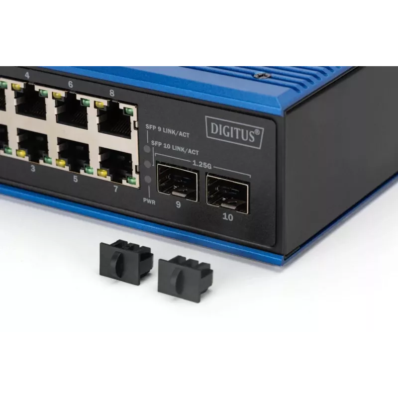 DIGITUS switch Gigabit Ethernet PoE industrial 8+2 portas 8 portas GE PoE RJ45 2 portas GE SFP