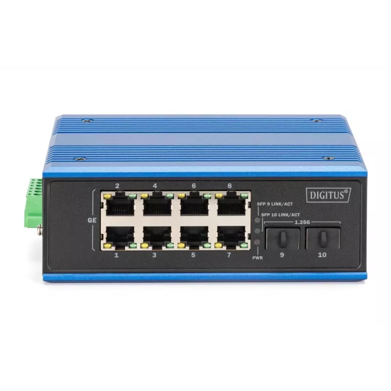 DIGITUS switch Gigabit Ethernet PoE industrial 8+2 portas 8 portas GE PoE RJ45 2 portas GE SFP