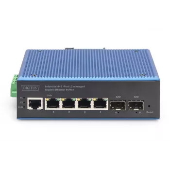 DIGITUS switch Gigabit Ethernet L2 gerido industrial 4+2 portas 4xGE RJ45 + 2 portas SFP