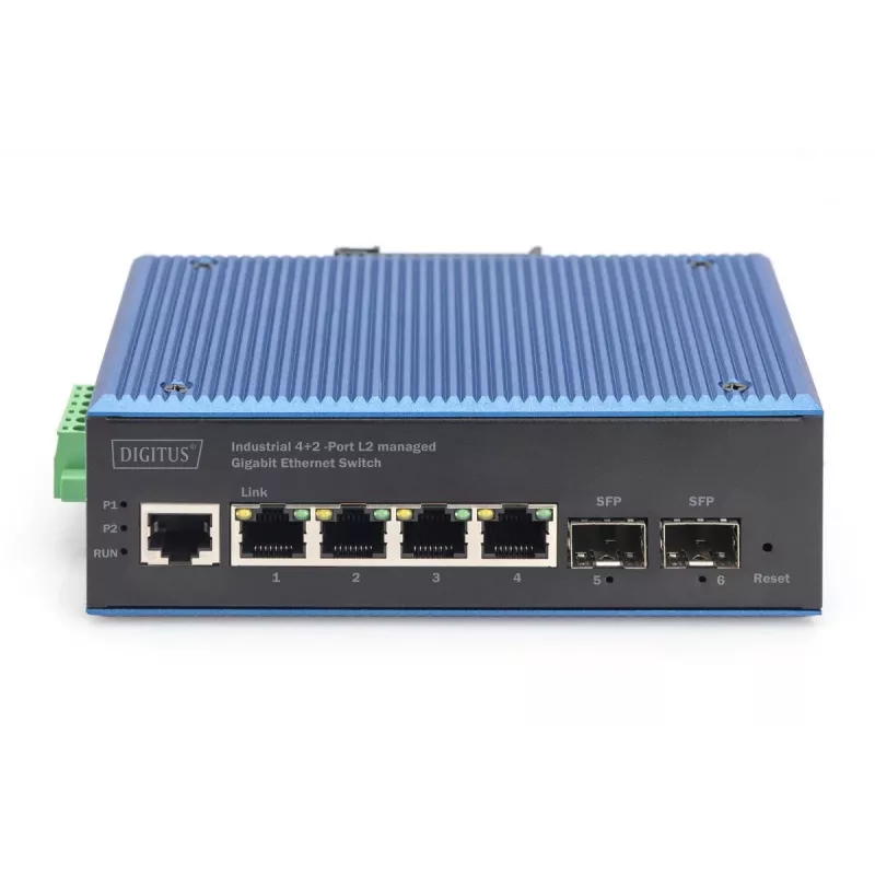 DIGITUS switch Gigabit Ethernet L2 gerido industrial 4+2 portas 4xGE RJ45 + 2 portas SFP