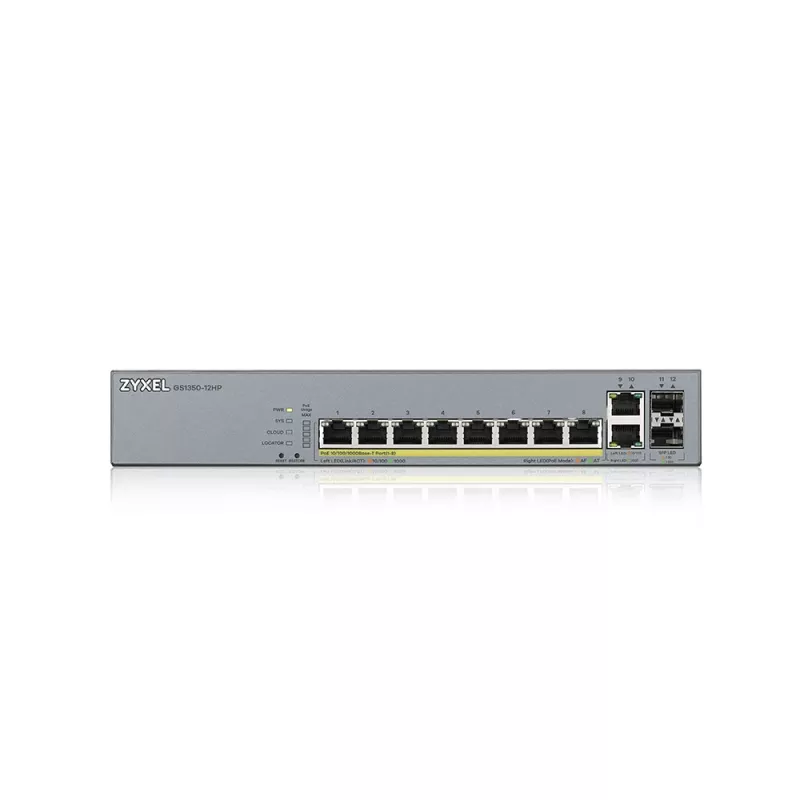 Switch de rede Zyxel GS1350-12HP-EU0101F gerido L2 Gigabit Ethernet (10/100/1000) Power over Ethernet (PoE) cinzento