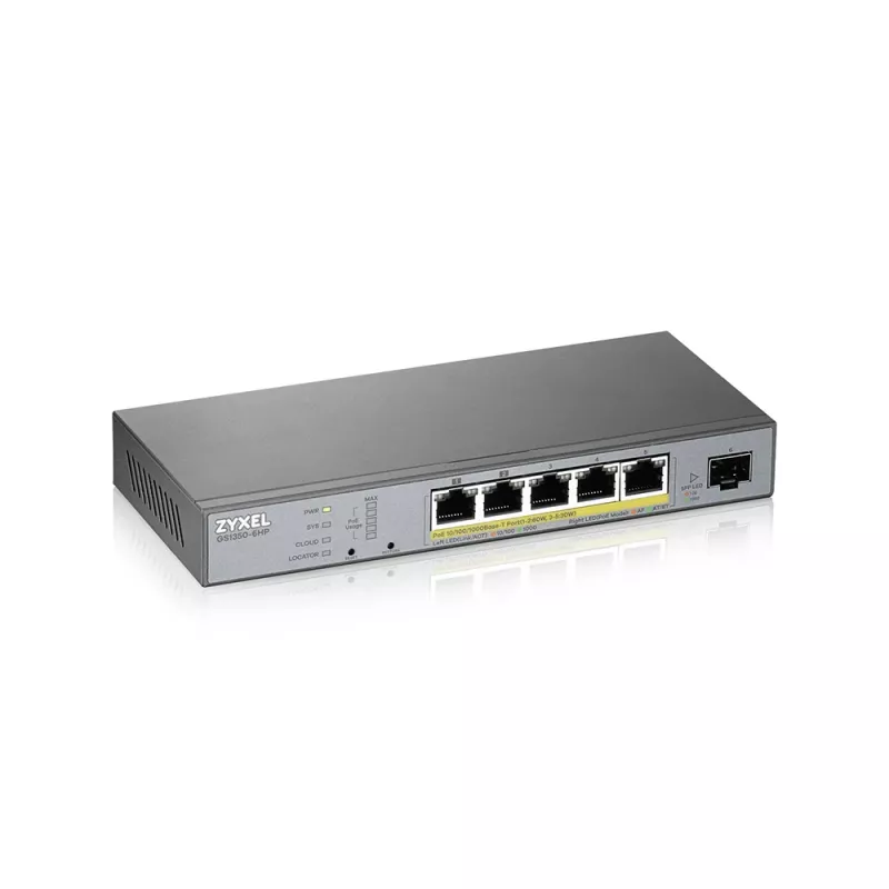 Switch de rede Zyxel GS1350-6HP-EU0101F gerido L2 Gigabit Ethernet (10/100/1000) Power over Ethernet (PoE) cinzento