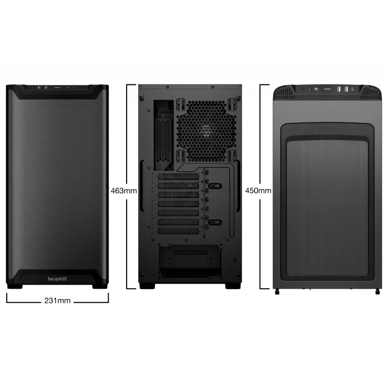 be quiet! PURE BASE 501 Airflow Window BGW74 caixa de PC Midi Tower, ATX, janela de vidro temperado, 2 ventoinhas PWM de 140 mm, radiador até 360 mm, 2x 3,5″ + 5x 2,5″, 2x USB 3.0, USB 3.2 Gen 2 Type-C, preta