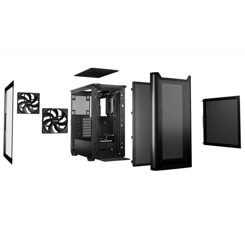 be quiet! PURE BASE 501 Airflow Window BGW74 caixa de PC Midi Tower, ATX, janela de vidro temperado, 2 ventoinhas PWM de 140 mm, radiador até 360 mm, 2x 3,5″ + 5x 2,5″, 2x USB 3.0, USB 3.2 Gen 2 Type-C, preta
