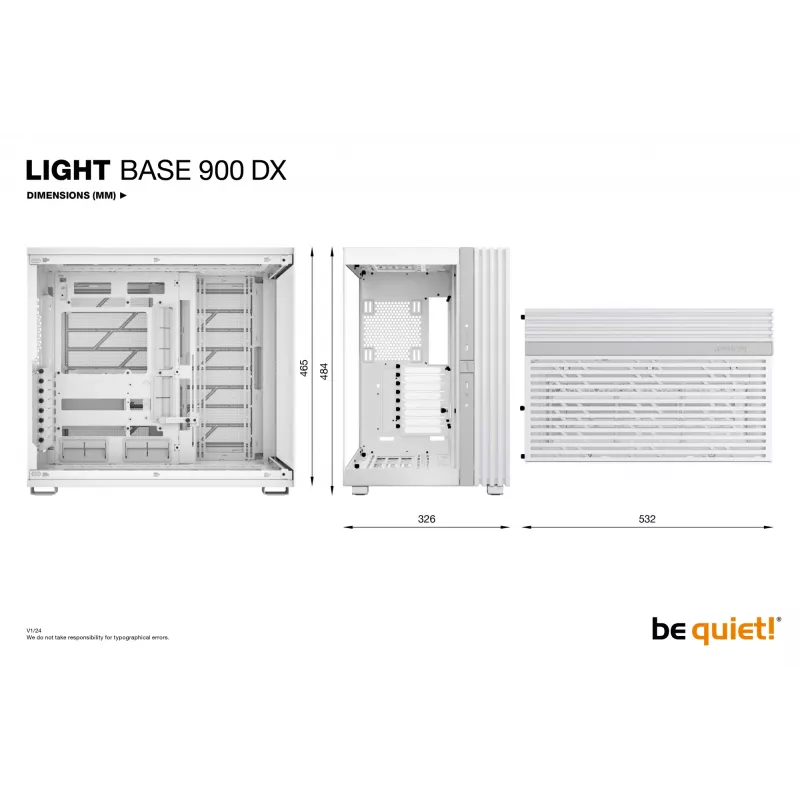 Caixa de PC be quiet! LIGHT BASE 900 DX Branco Full Tower — suporte ATX/EATX, painel lateral de vidro, Multi-RGB, GPU máx. 495 mm, altura do cooler da CPU 190 mm