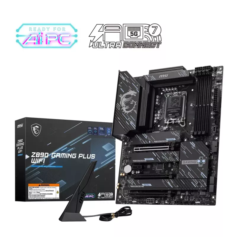 Motherboard MSI Z890 GAMING PLUS WIFI — Intel Z890, LGA 1851, ATX, DDR5, 4x DIMM, Wi‑Fi 7, LAN 5Gb, 4x M.2