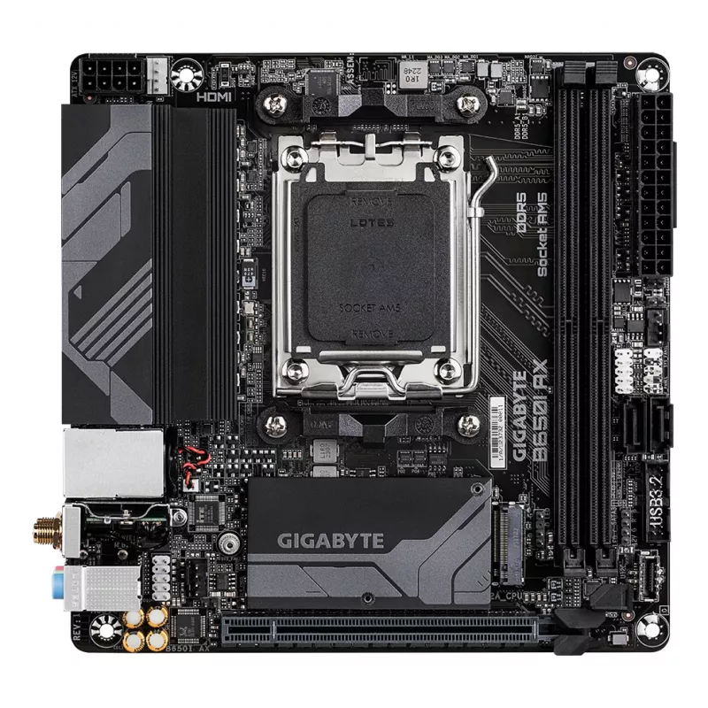 Motherboard GIGABYTE B650I AX - CPUs AMD Ryzen série 9000, VRM 5+2+1 fases, até 6400 MHz DDR5 (OC), 1x PCIe 4.0 M.2, LAN 2,5 GbE, WLAN 6E, USB 3.2 Gen 2