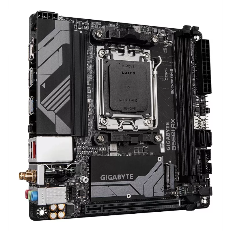 Motherboard GIGABYTE B650I AX - CPUs AMD Ryzen série 9000, VRM 5+2+1 fases, até 6400 MHz DDR5 (OC), 1x PCIe 4.0 M.2, LAN 2,5 GbE, WLAN 6E, USB 3.2 Gen 2