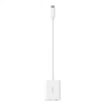 Adaptador de carregamento Belkin Rockstar 3,5 mm áudio + USB-C branco