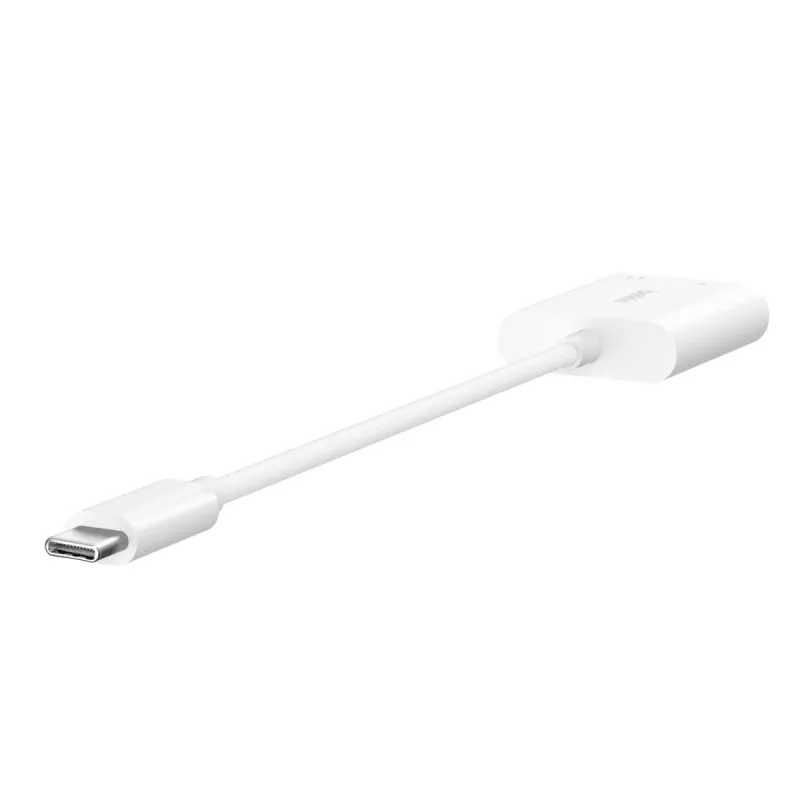 Adaptador de carregamento Belkin Rockstar 3,5 mm áudio + USB-C branco
