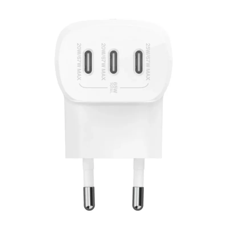 Carregador de parede BELKIN - Boostcharge - Carregador USB-C de 3 portas - Com PPS 67W - branco