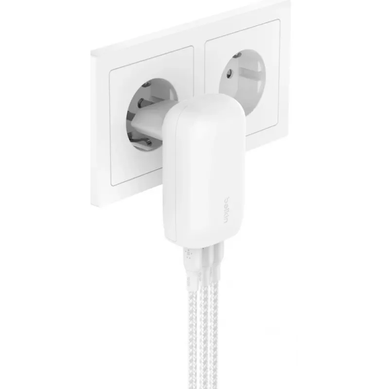 Carregador de parede BELKIN - Boostcharge - Carregador USB-C de 3 portas - Com PPS 67W - branco