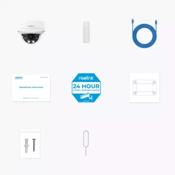Câmara de vigilância IP Reolink P437 4K Dome, 8 MP 3840x2160, zoom ótico 5x, PoE (IEEE 802.3af), IK10, IP67, suporte MicroSD até 256 GB