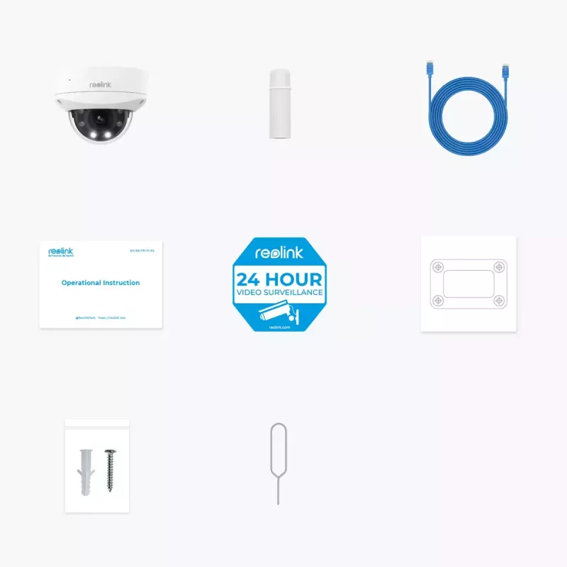 Reolink P437 câmara de segurança IP dome 4K PoE, 8 MP 3840x2160, zoom ótico 5x 2,7–13,5 mm, visão noturna a cores, H.265, IK10, IP67, microSD até 256 GB, branca