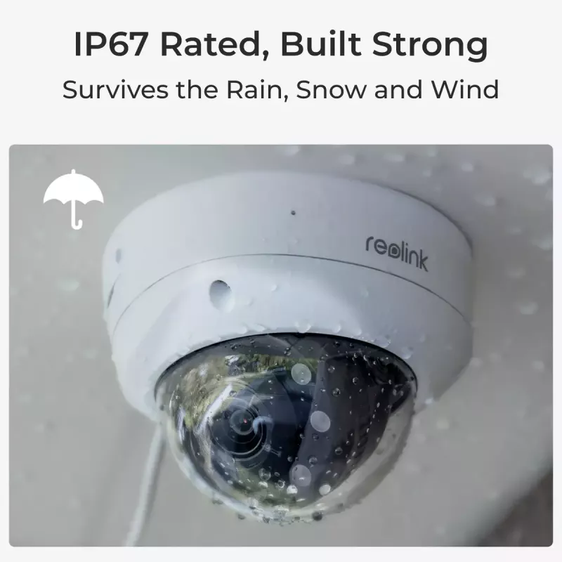 Reolink P437 câmara de segurança IP dome 4K PoE, 8 MP 3840x2160, zoom ótico 5x 2,7–13,5 mm, visão noturna a cores, H.265, IK10, IP67, microSD até 256 GB, branca