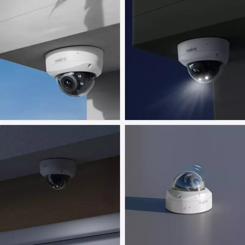 Reolink P437 câmara de segurança IP dome 4K PoE, 8 MP 3840x2160, zoom ótico 5x 2,7–13,5 mm, visão noturna a cores, H.265, IK10, IP67, microSD até 256 GB, branca