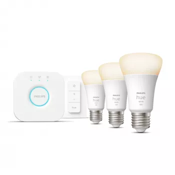 Philips Hue White Starterkit: 3 lâmpadas inteligentes E27 (1100) + interruptor de regulação