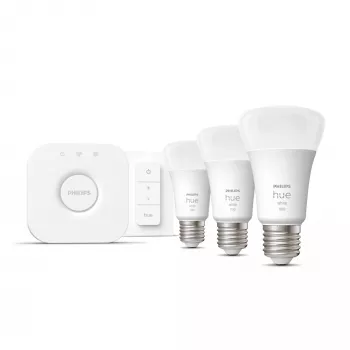 Philips Hue White Starterkit: 3 lâmpadas inteligentes E27 (1100) + interruptor de regulação