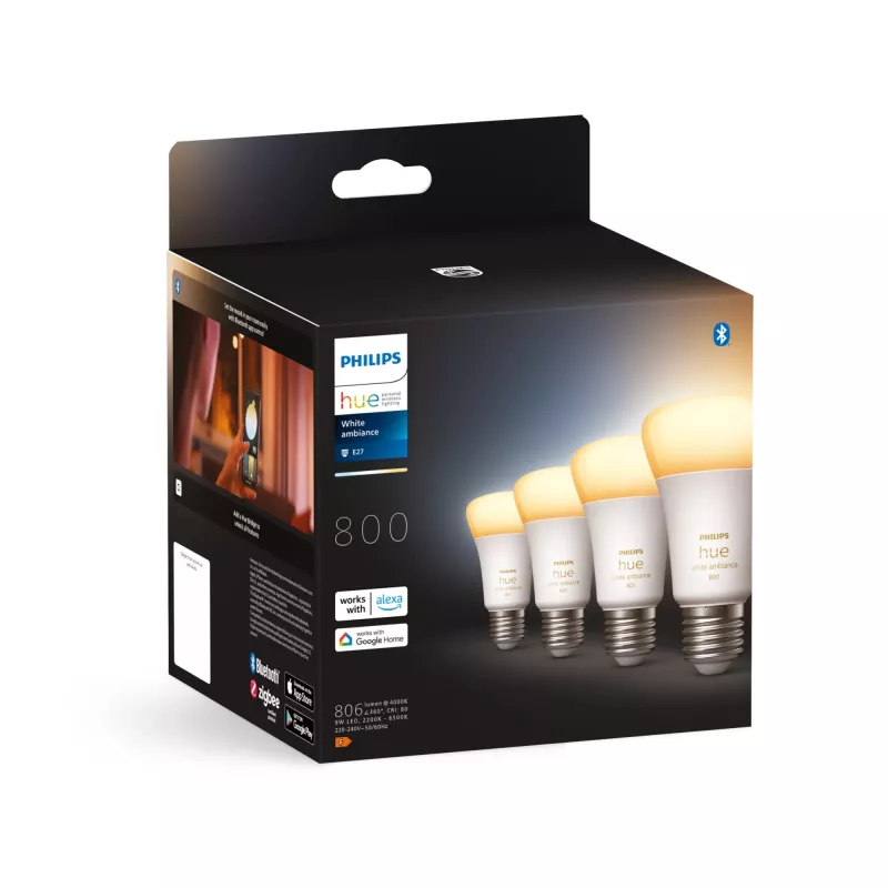 Philips Hue White ambience pack de 4 lâmpadas inteligentes E27 Bluetooth Zigbee