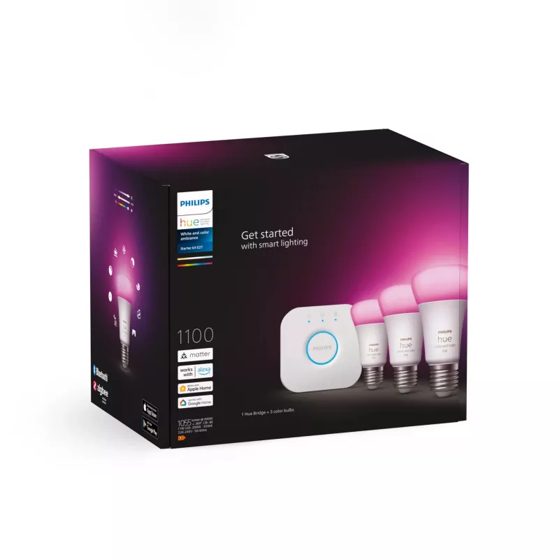 Kit de início de iluminação inteligente Philips Hue White and Colour Ambiance E27 Bluetooth Zigbee