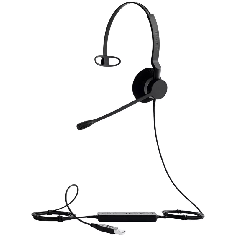 Jabra BIZ 2300 USB UC Mono auscultador com fio, supra-auricular, microfone com cancelamento de ruído, para escritório/centro de contacto, 49 g, preto