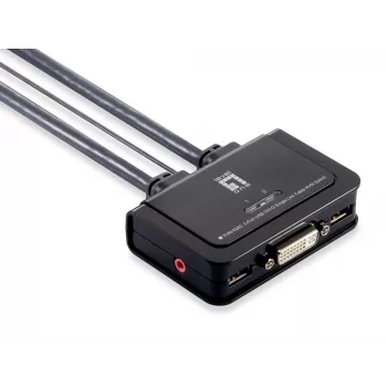 Comutador KVM LevelOne 2 portas USB DVI-D Single Link com cabo, suporte de áudio