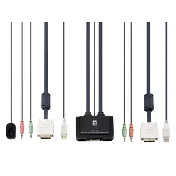 Comutador KVM LevelOne 2 portas USB DVI-D Single Link com cabo, suporte de áudio