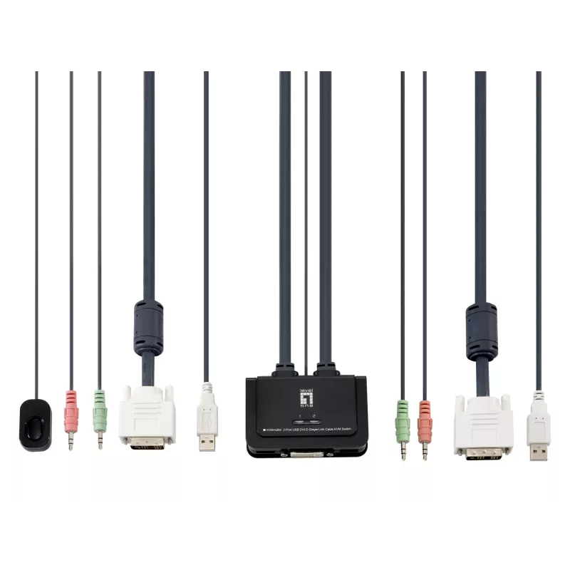 Comutador KVM LevelOne 2 portas USB DVI-D Single Link com cabo, suporte de áudio