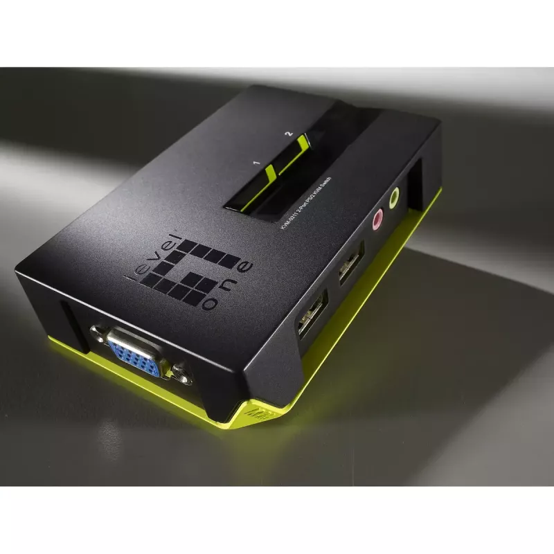 LevelOne Comutador KVM USB VGA de 2 portas, Suporte de áudio