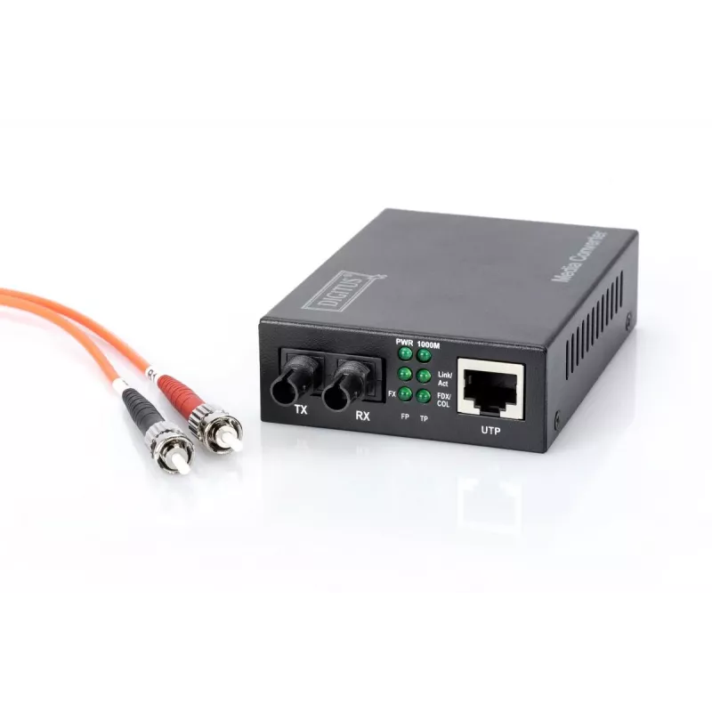 DIGITUS DN-82110-1 conversor de média Gigabit, multimodo de 10/100/1000Base-T para 1000Base-SX, de RJ45 para ST, 850 nm, até 0,5 km