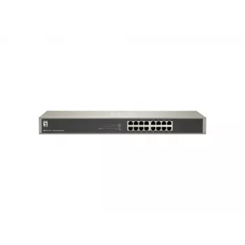 LevelOne Comutador Gigabit de 16 portas, Não gerido, Gigabit Ethernet (10/100/1000), Duplex integral, Montagem em rack