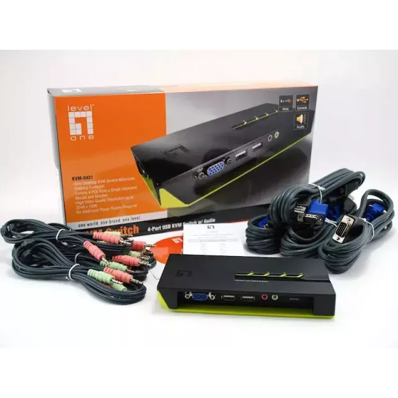 LevelOne comutador KVM USB VGA de 4 portas, suporte de áudio