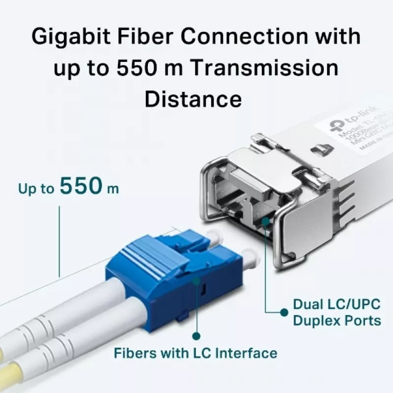 TP-Link SFP 1000BASE-SX LC MiniGBIC Mm, fibra ótica, 1250 Mbit/s, mini-GBIC/SFP, LC (UPC), 50/125,62.5/125 µm, 550 m