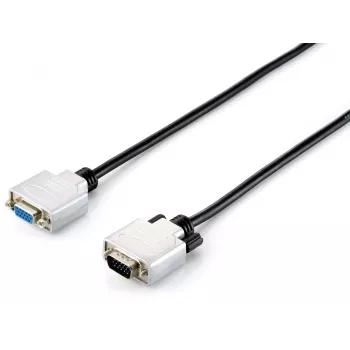 Equip cabo de extensão HD15 VGA, 3m, 3 m, VGA (D-Sub), VGA (D-Sub), ficha, conector fêmea, preto, prateado