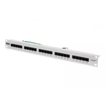Patch panel DIGITUS CAT 3 ISDN, não blindado, 25 portas RJ45, 8P4C, LSA, 1U, montagem em rack, cor cinzento RAL 7035