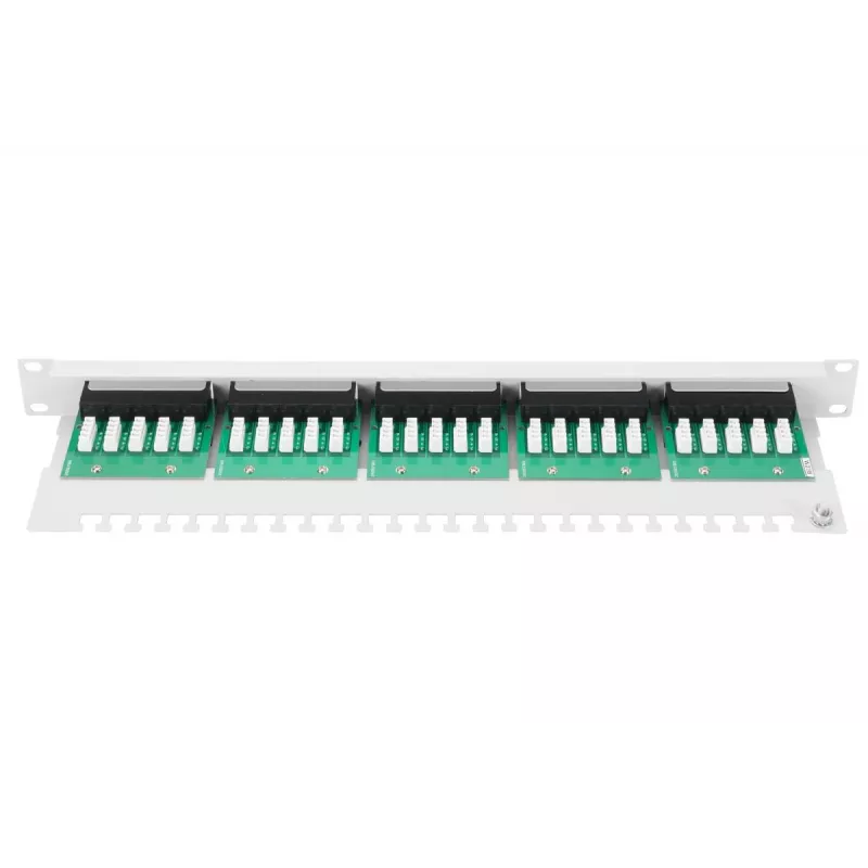 Patch panel DIGITUS CAT 3 ISDN, não blindado, 25 portas RJ45, 8P4C, LSA, 1U, montagem em rack, cor cinzento RAL 7035