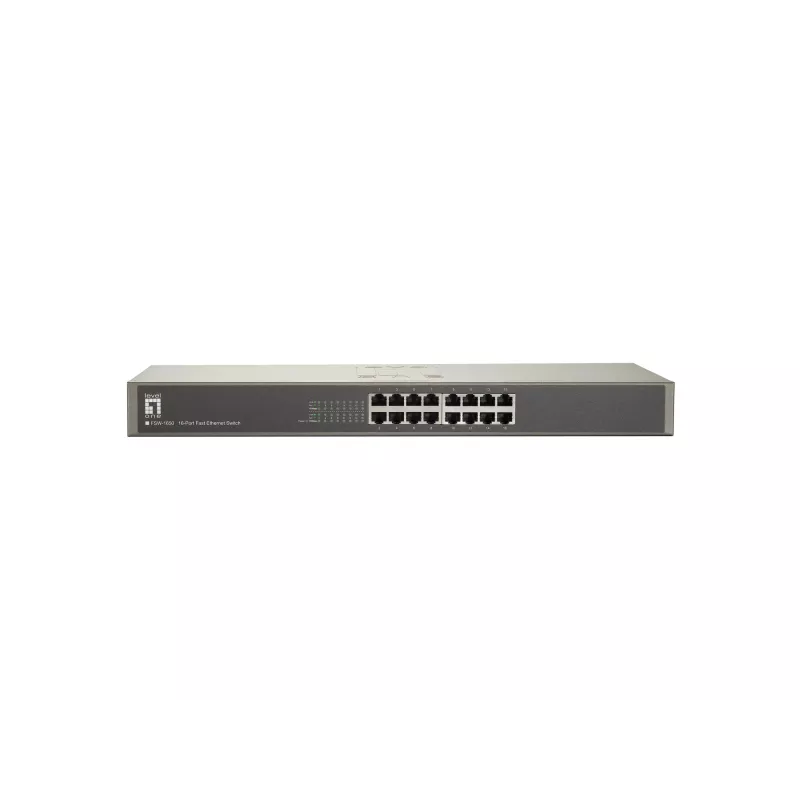 Switch LevelOne 16 portas Fast Ethernet, Não gerido, Fast Ethernet (10/100), Full duplex, Montagem em rack